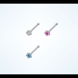 Flower shape nose stud, 20g nose ring, screw bone, nostril jewelry pink blue
